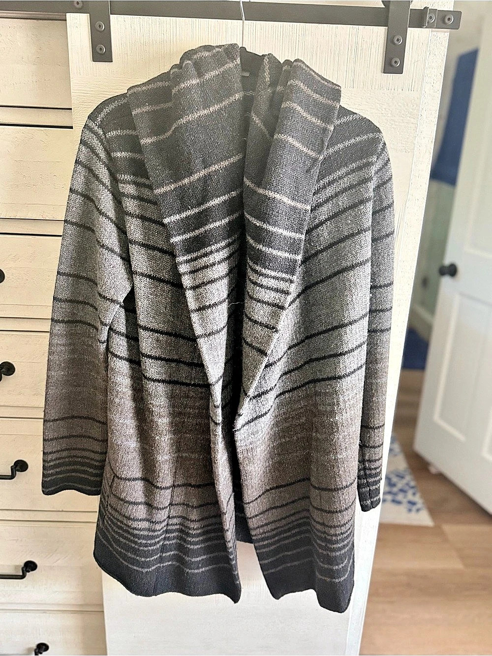 Vince Sophie Hooded Striped Cardigan Gray & Black Medium